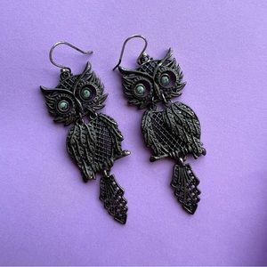 Rustic Owl Earrings with Stone Eyes